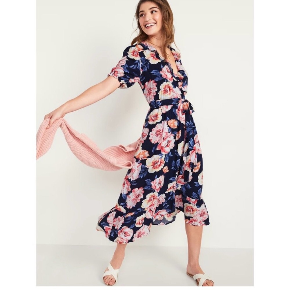 Old Navy Floral Wrap Midi Dress